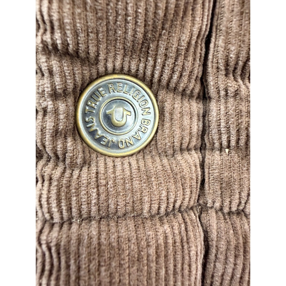 True Religion Mens Large Brown Corduroy Puffer Vest Southwestern Yoke Vintage L - Picture 6 of 7
